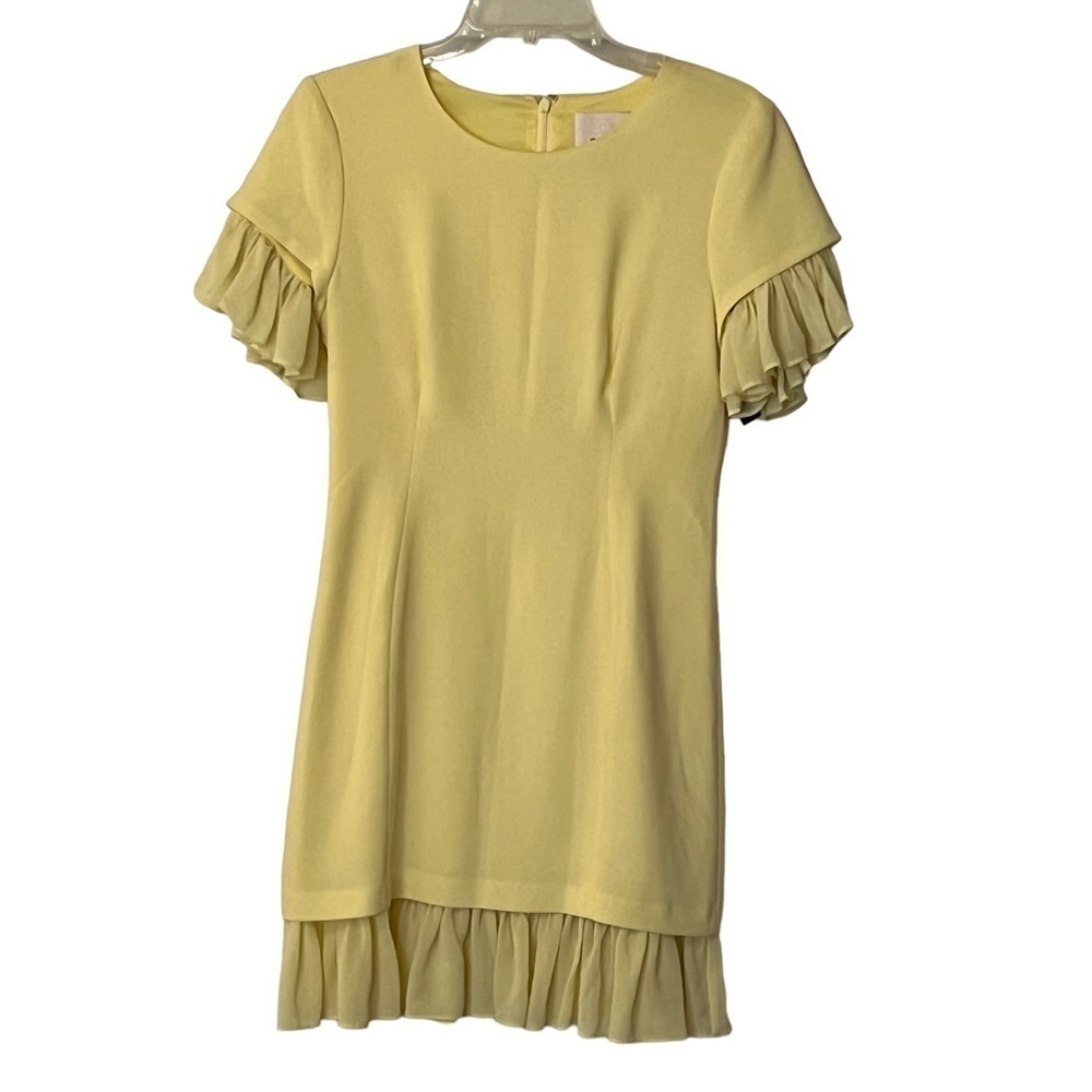 Cinq a Sept Crew Neck Layered Chiffon Ruffled Mini Dress Yellow 10